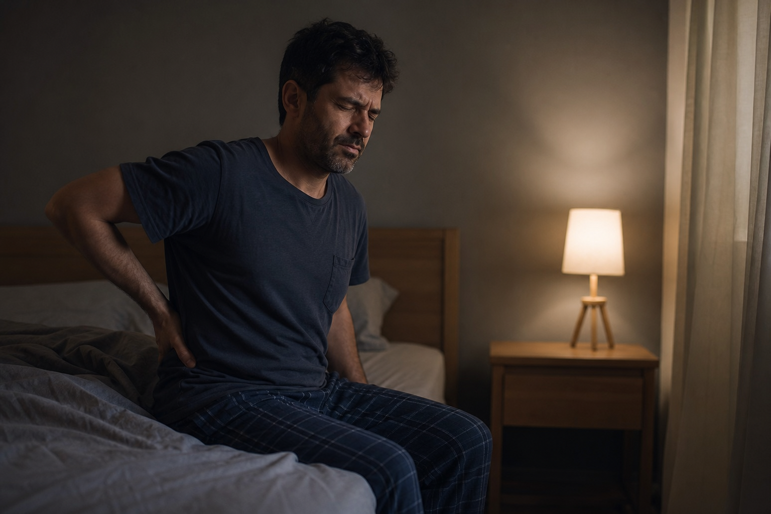 man getting out of bed with back pain